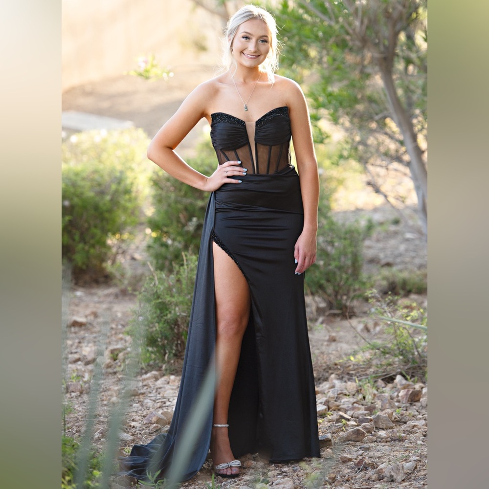 EMBELLISHED BUSTIER FORMAL DRESS- BLACK